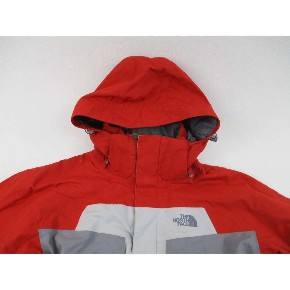 The North Face Jacket Mens L Red Grey HyVent Hooded Waterproof Colorblock Shell